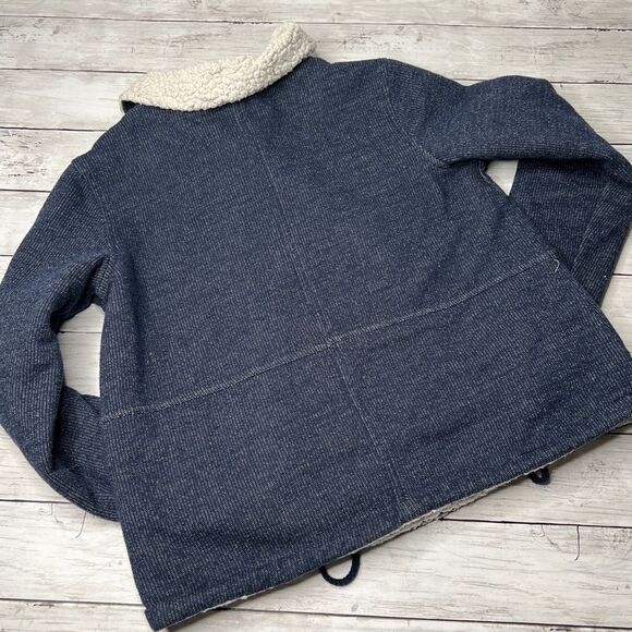 Roxy Beautiful Adventure sherpa pea coat jacket in blue and off white inside. M - Picture 2 of 11